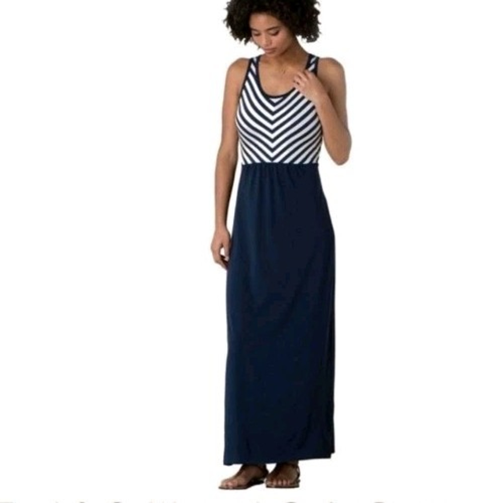 Toad & Co Blue Striped Sleeveless Sarita Maxi Dress Size Large New Nautical